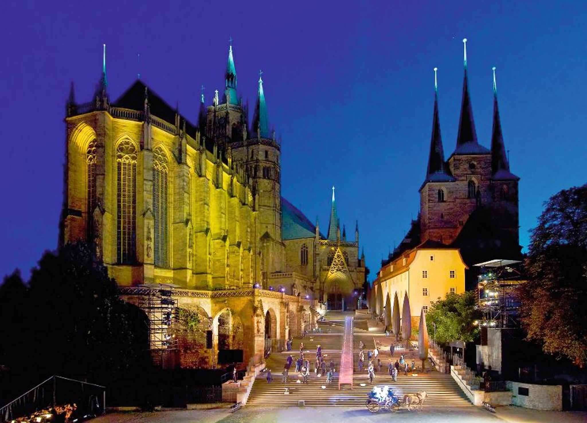 Blick auf die beleuchtete Erfurter Domstufen bei Nacht Bild