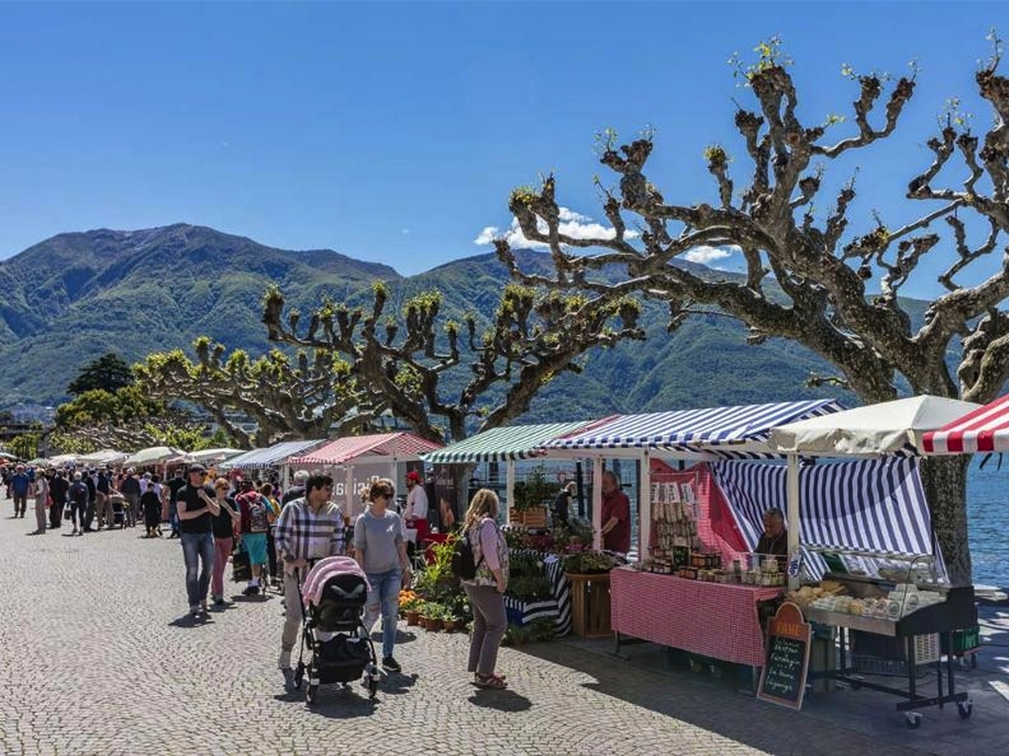 Bunte Marktstände an der Piazza von Ascona Bild