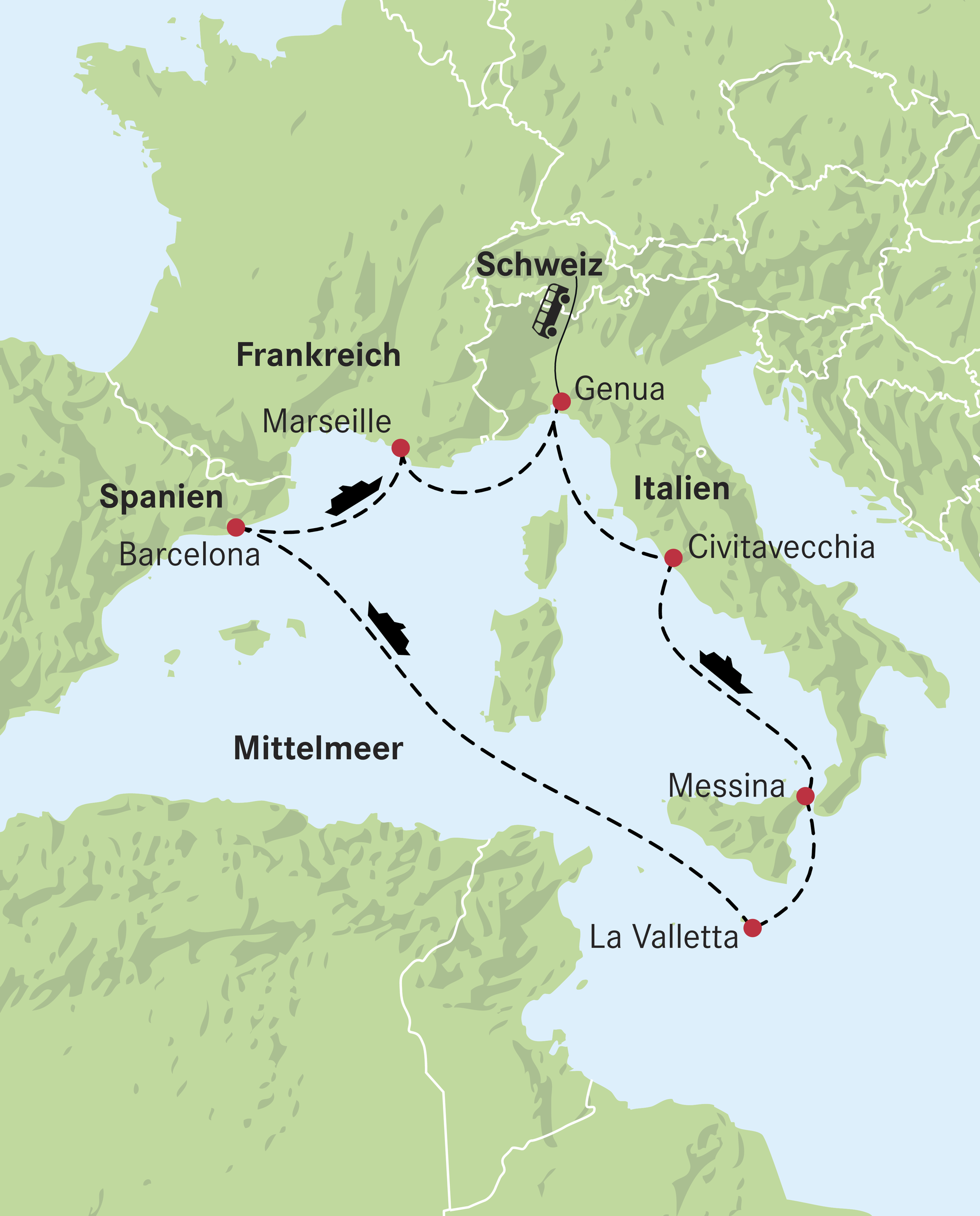 Karte Kreuzfahrt Mittelmeer