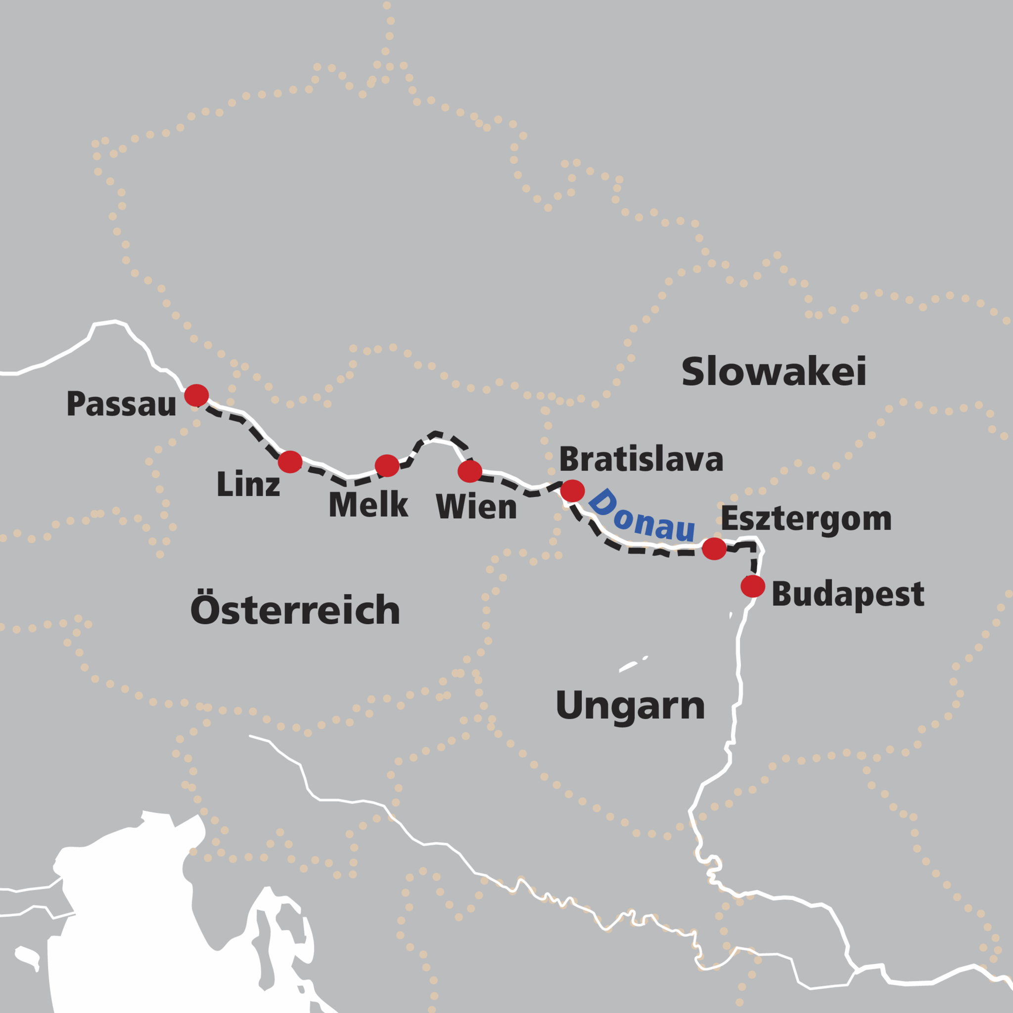 Karte Flussfahrt Donau