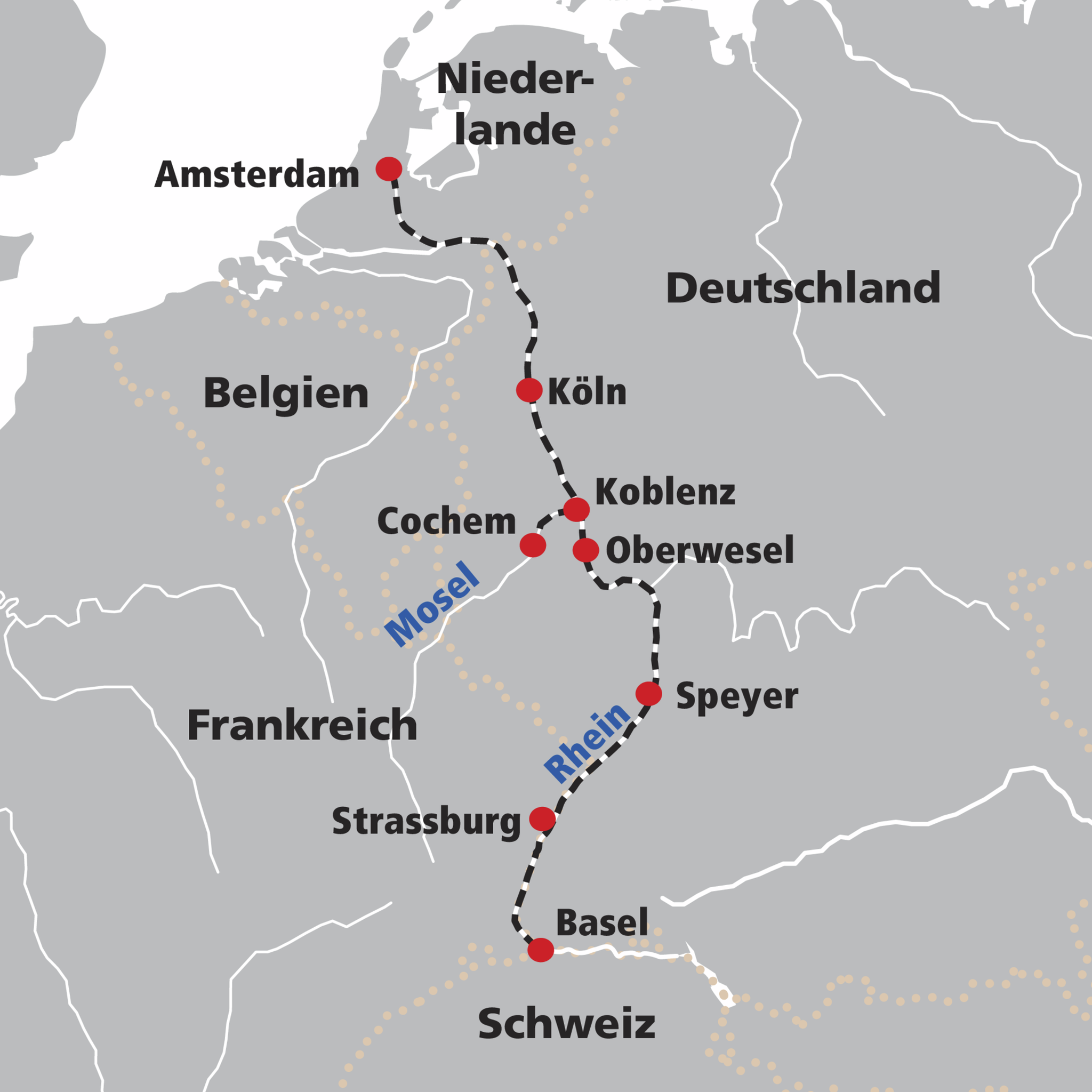 Karte Flussfahrt Rhein