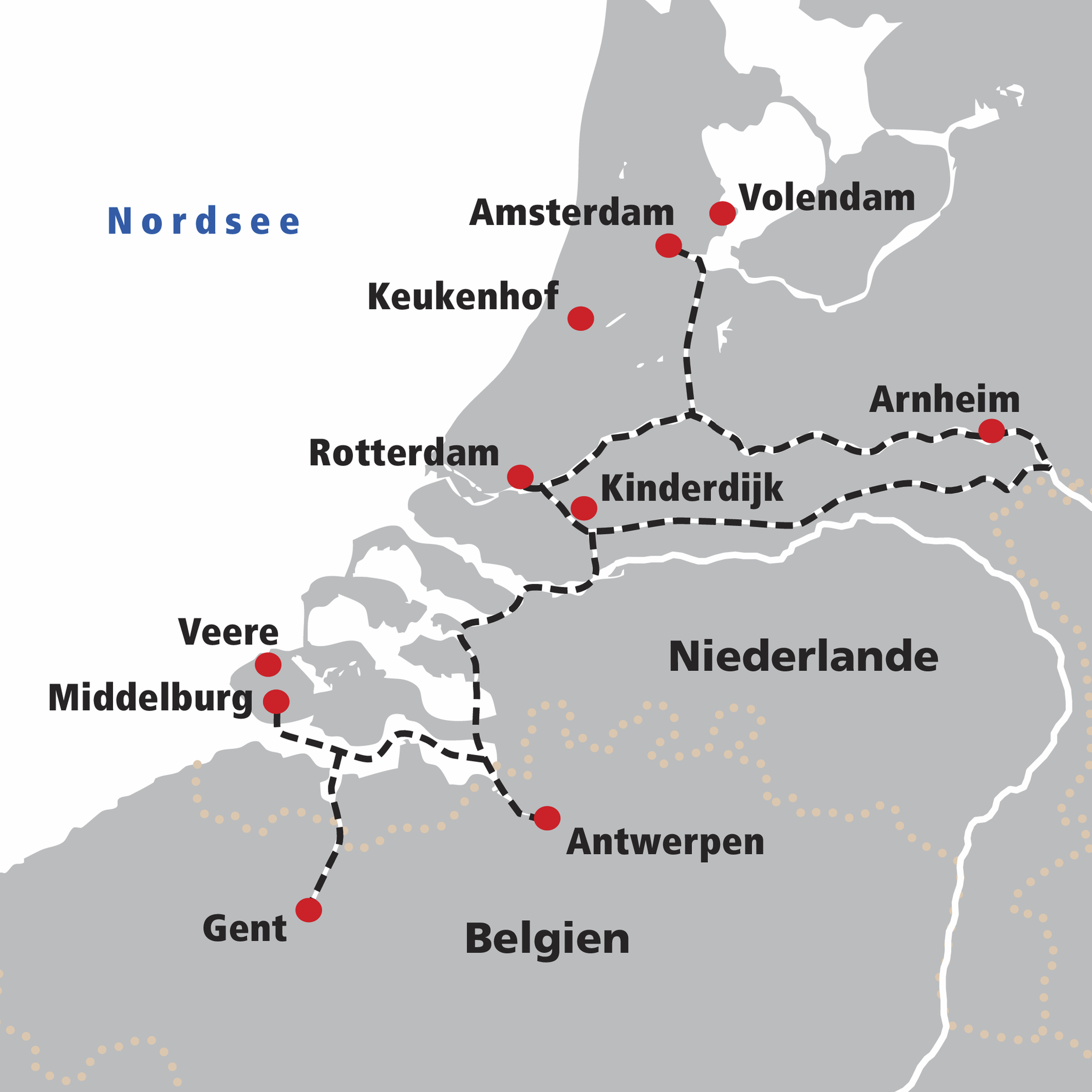 Karte Tulpenkreuzfahrt Holland