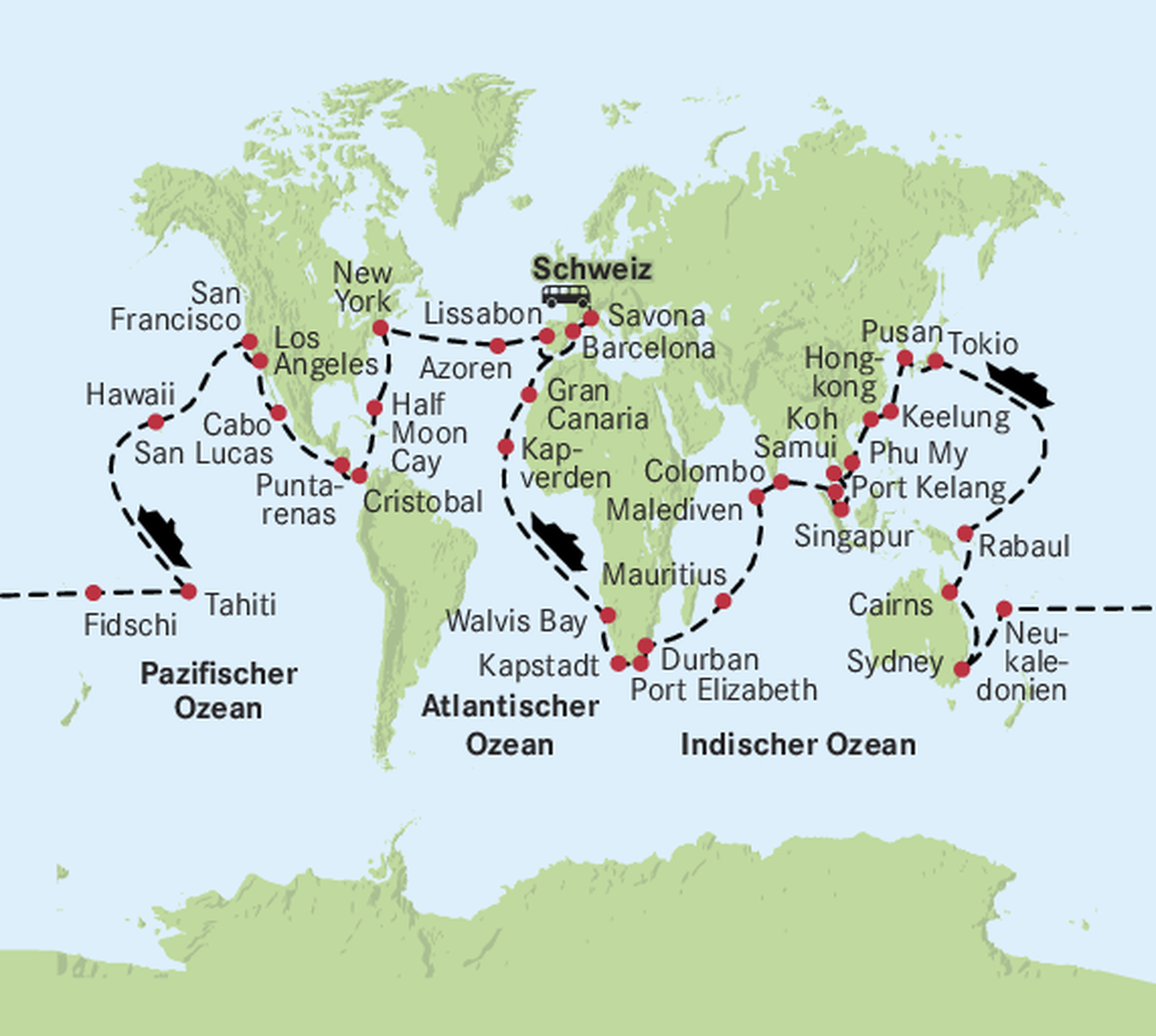 Karte Weltkreuzfahrt 2026/2027