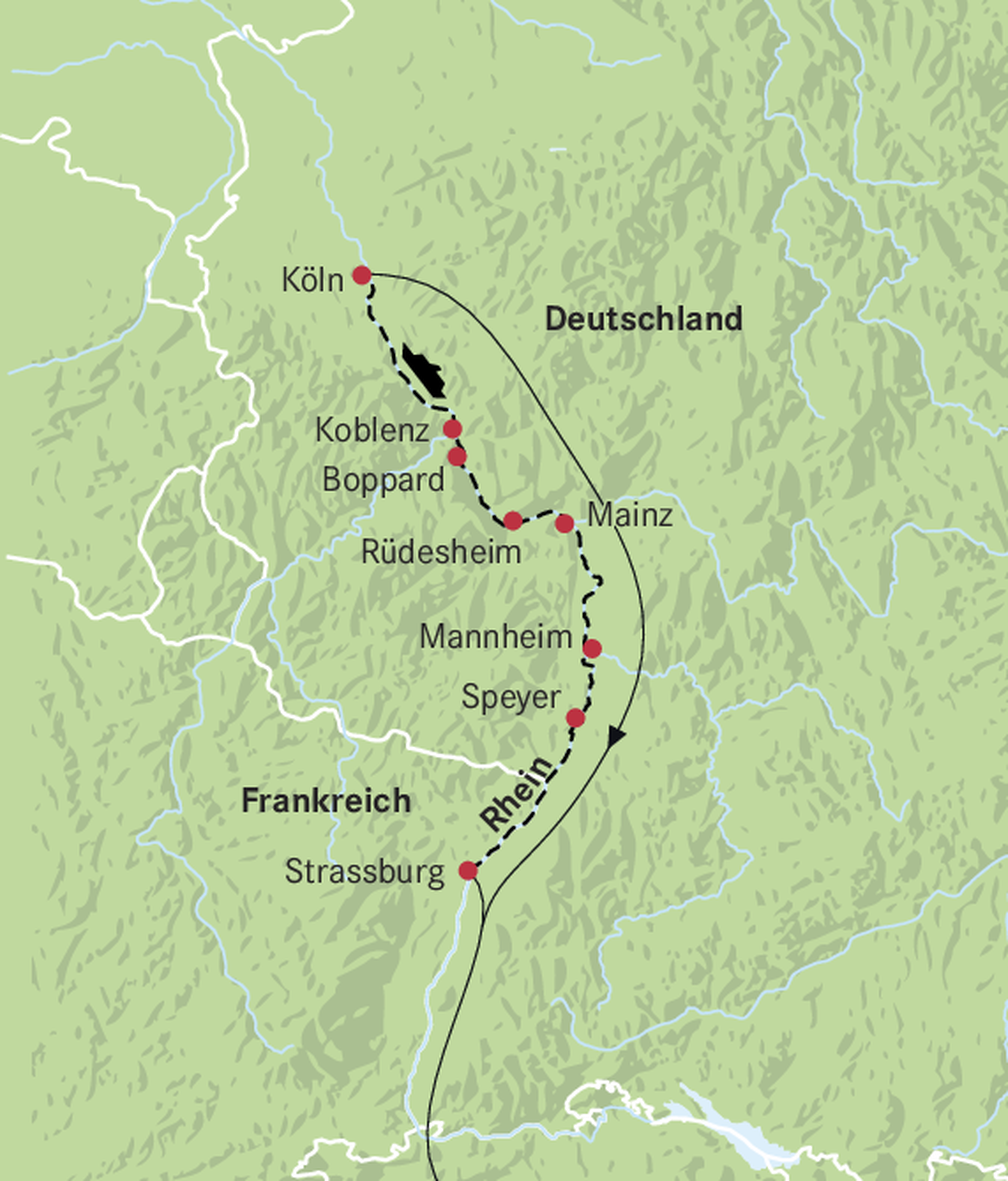 Karte Flussreise Rhein