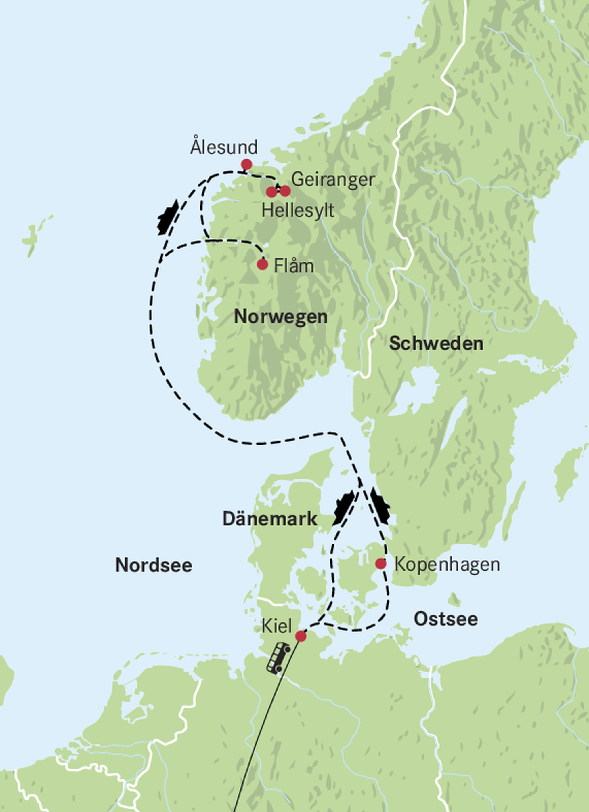 Karte Norwegen ab Kiel