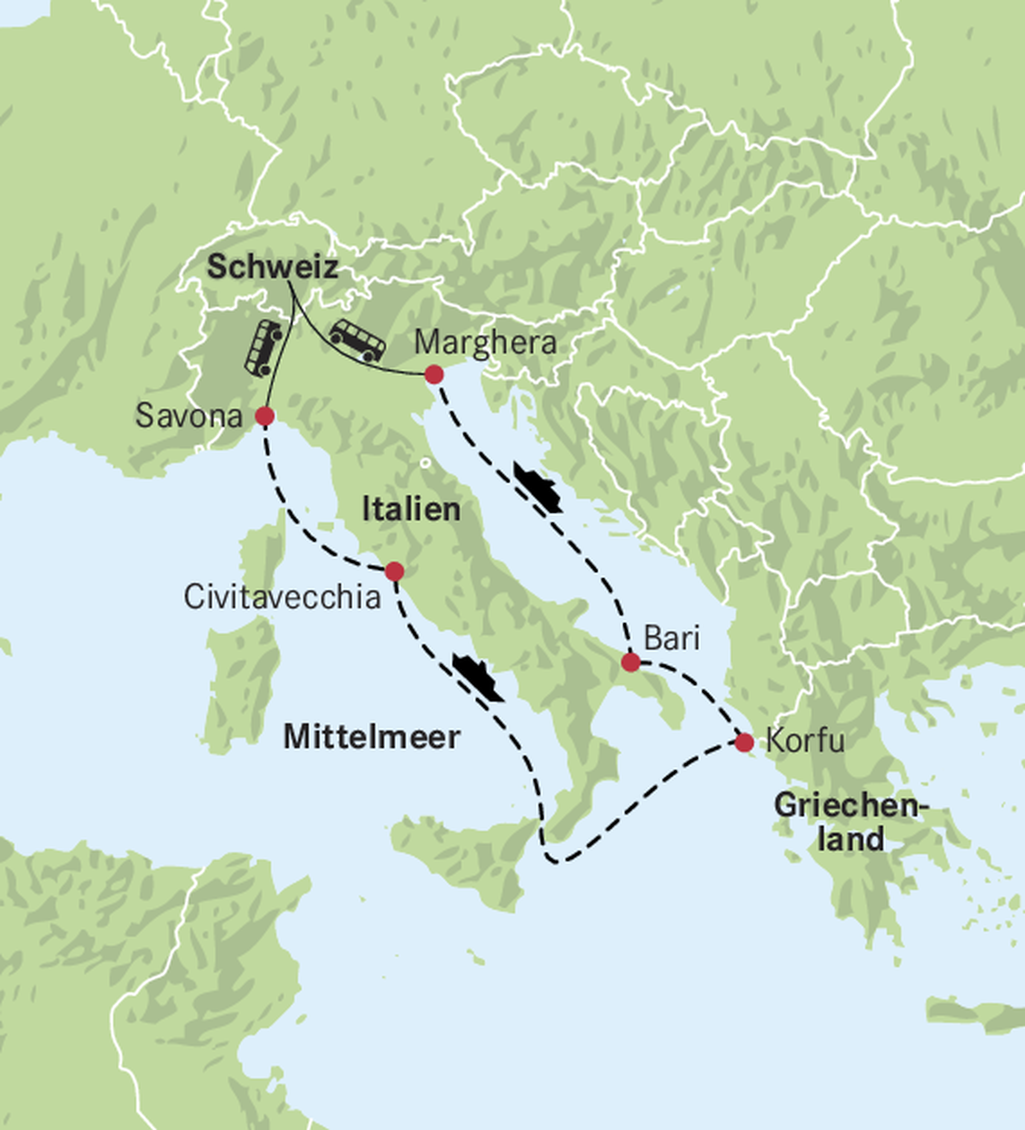 Karte Italien/ Griechenland